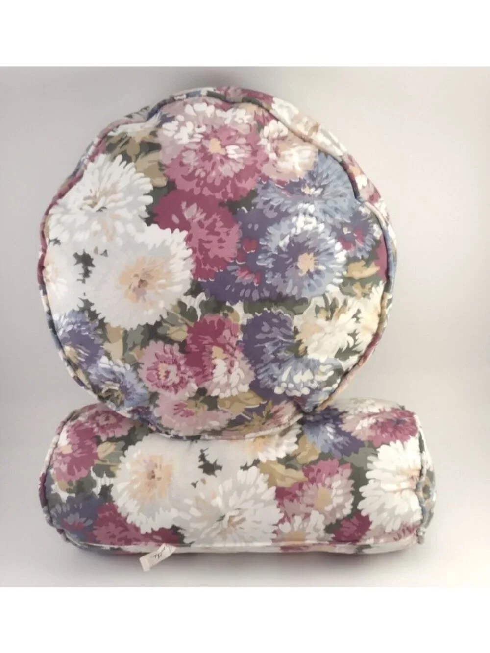 J Gaither Pink Blue Floral Arm Chair Cushions Circle Flowers Summer Throw Pillow